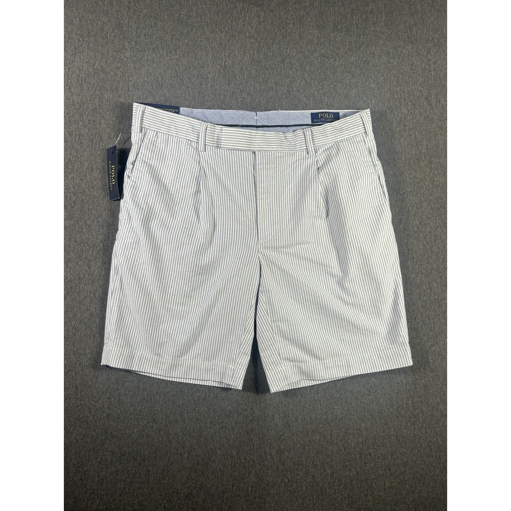 NWT Polo Ralph Lauren Blue and White Seersucker Straight Fit Shorts Size 32